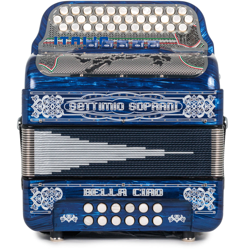 Settimio Soprani Bella Ciao II Ultra Compact 5 Switch Accordion FBE in Celluloid Blue with Silver