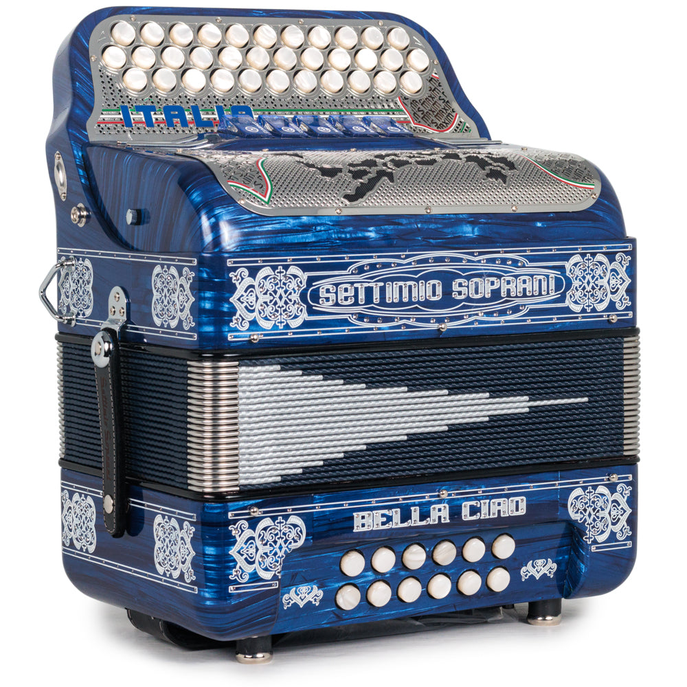 Settimio Soprani Bella Ciao II Ultra Compact 5 Switch Accordion FBE in Celluloid Blue with Silver