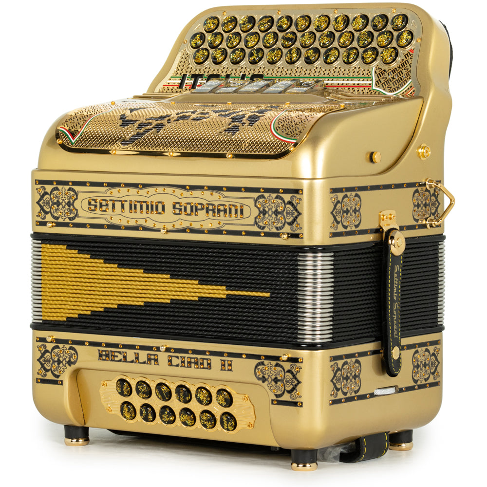 Settimio Soprani Bella Ciao II Ultra Compact 5 Switch Accordion FBE in Gold with Black