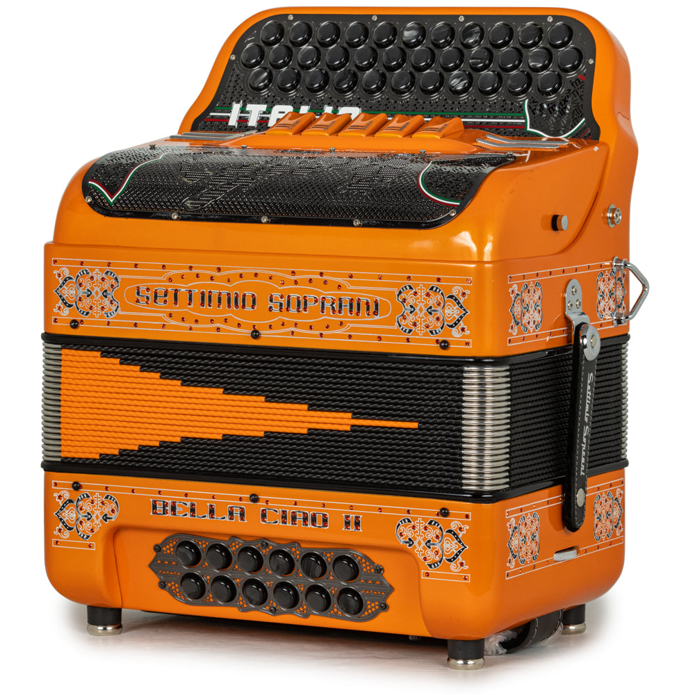 Settimio Soprani Bella Ciao II Ultra Compact 5 Switch Accordion EAD in Orange and Black
