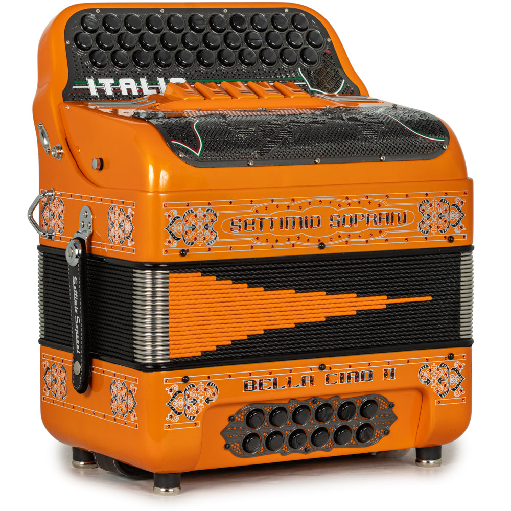 Settimio Soprani Bella Ciao II Ultra Compact 5 Switch Accordion EAD in Orange and Black