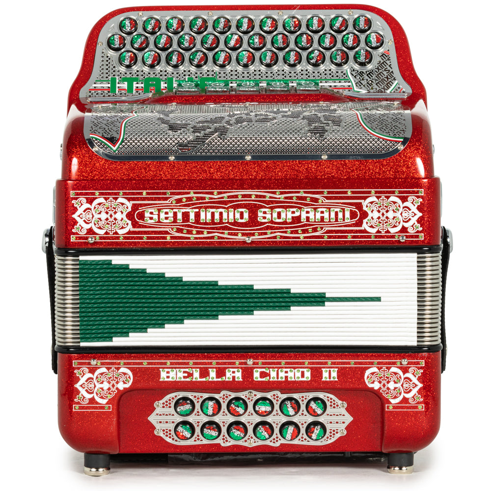 Settimio Soprani Bella Ciao II Ultra Compact 5 Switch Accordion FBE in Red Glitter with White