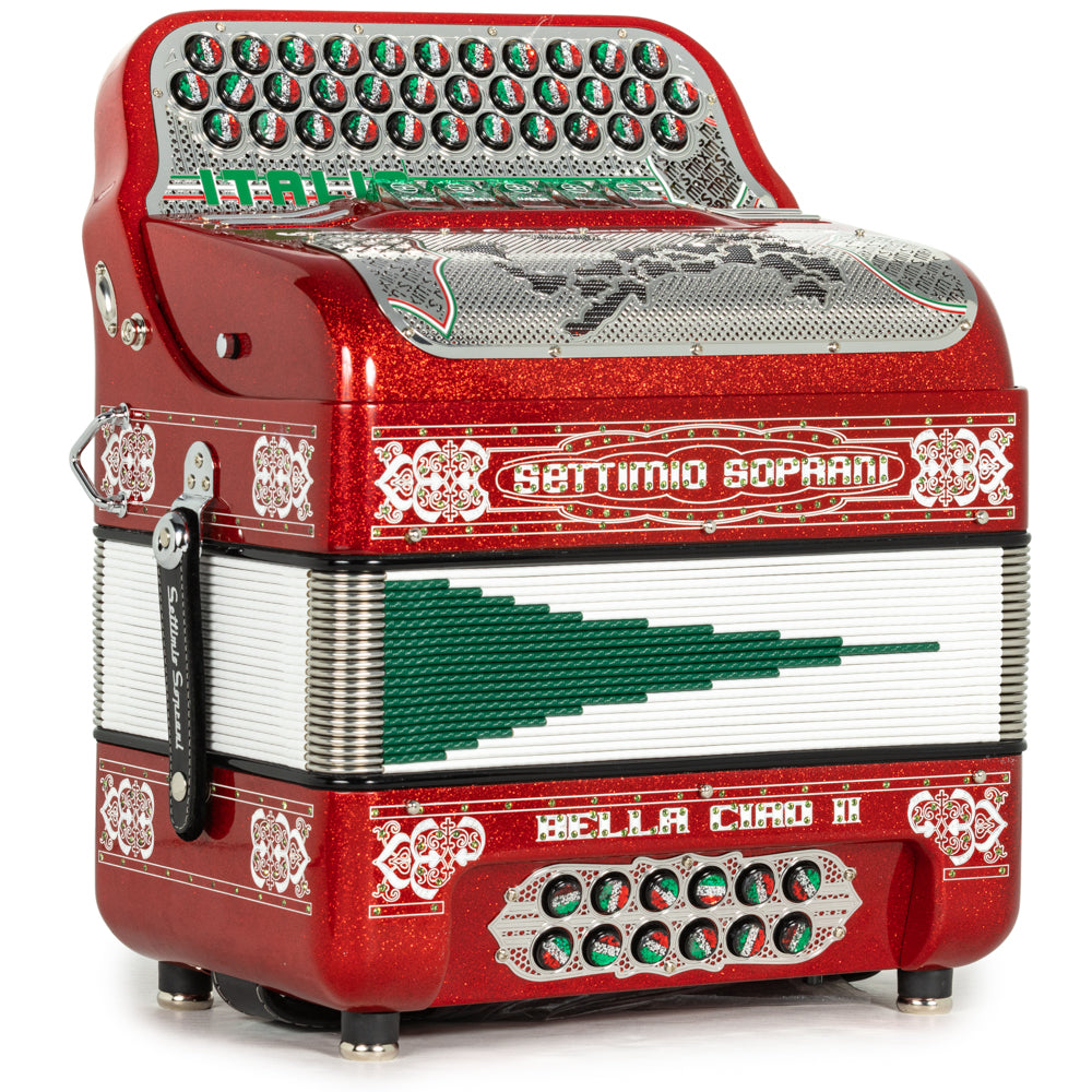 Settimio Soprani Bella Ciao II Ultra Compact 5 Switch Accordion FBE in Red Glitter with White