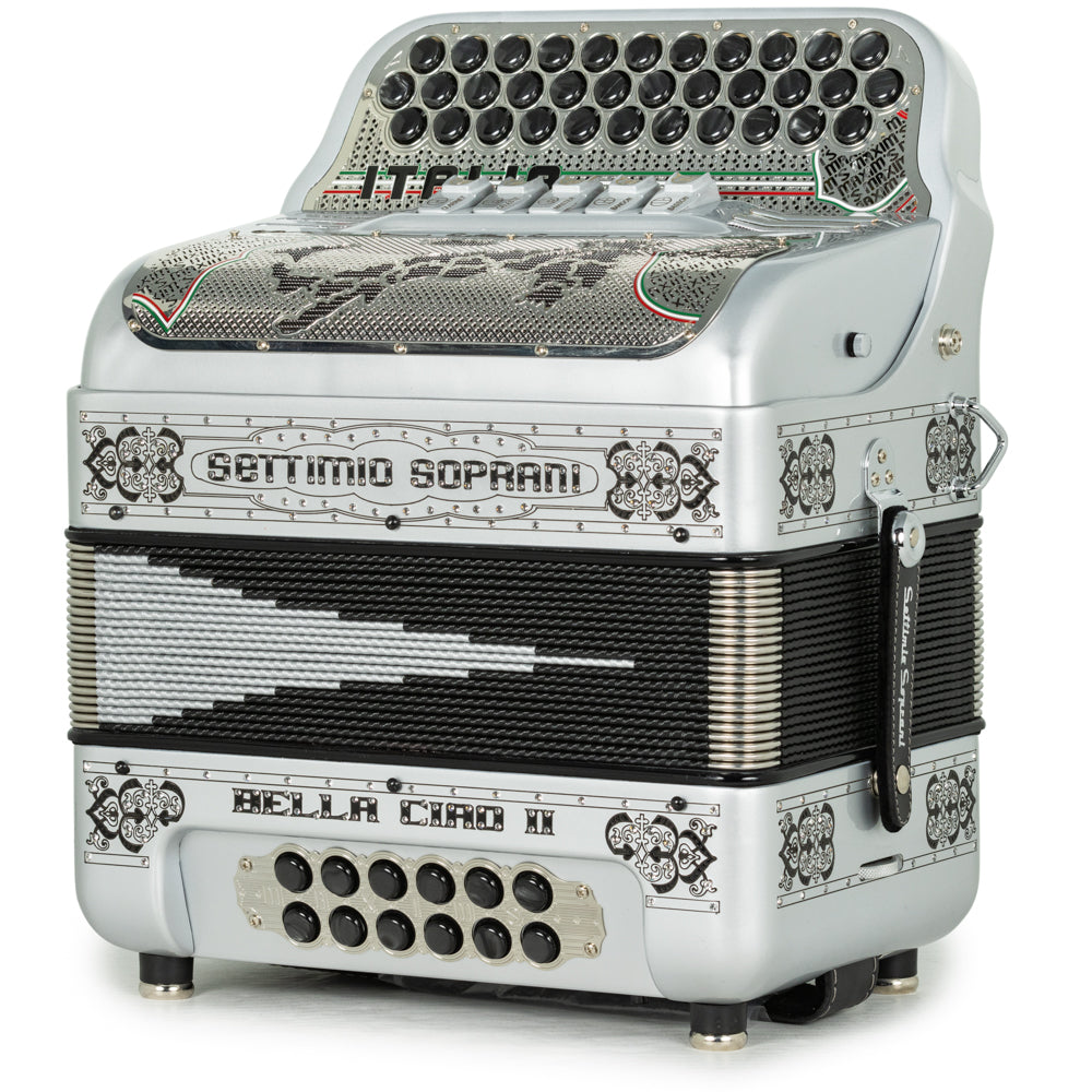 Settimio Soprani Bella Ciao II Ultra Compact 5 Switch Accordion FBE in Silver and Black