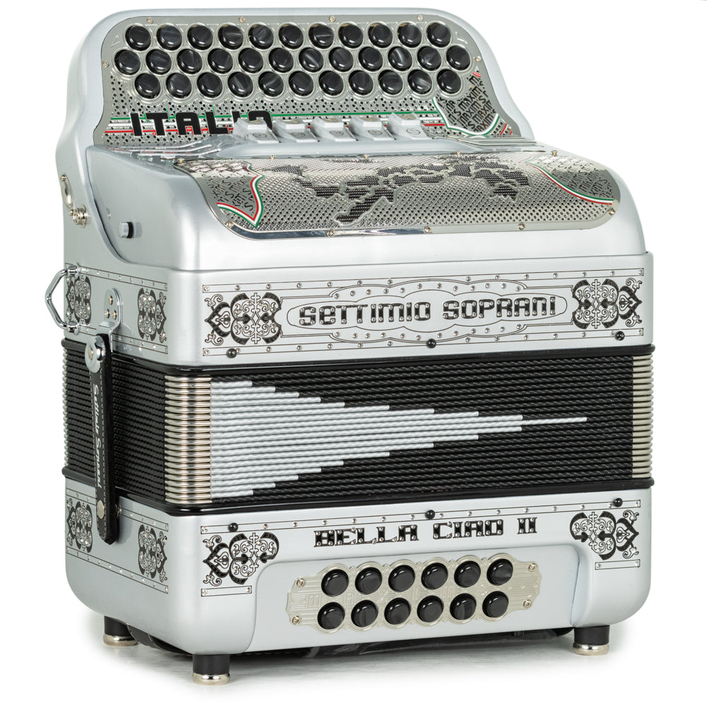 Settimio Soprani Bella Ciao II Ultra Compact 5 Switch Accordion FBE in Silver and Black