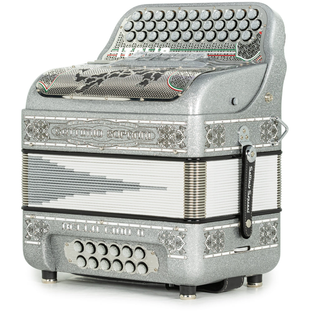 Settimio Soprani Bella Ciao II Ultra Compact 5 Switch Accordion GCF in Silver Glitter