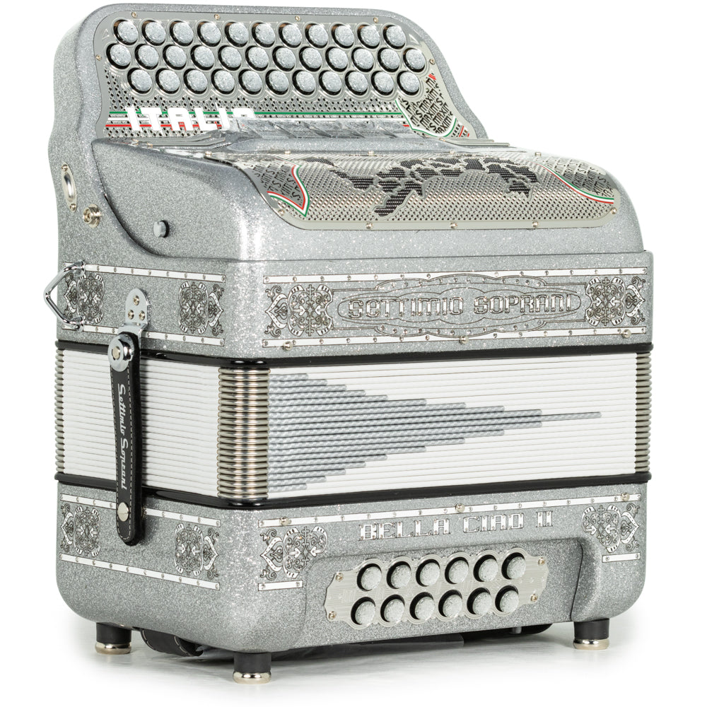 Settimio Soprani Bella Ciao II Ultra Compact 5 Switch Accordion GCF in Silver Glitter