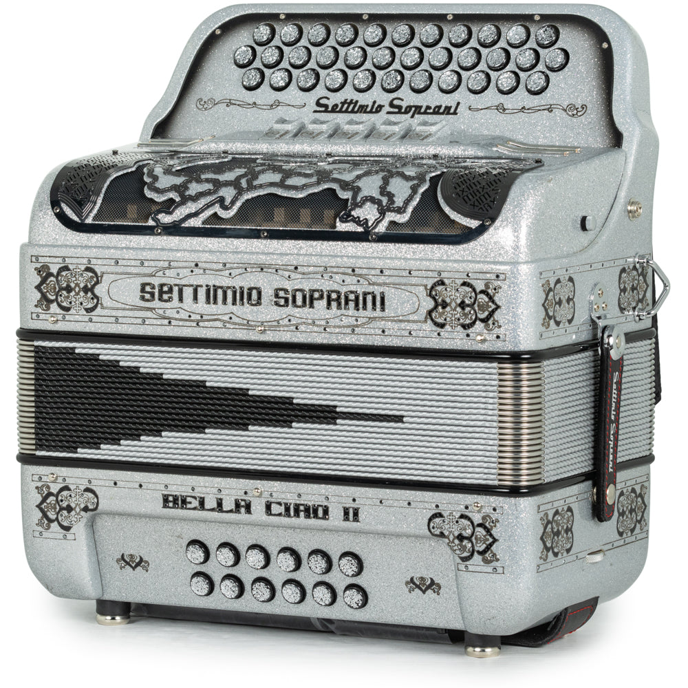 Settimio Soprani Bella Ciao II 5 Switch Accordion FBE in Silver Glitter with Black