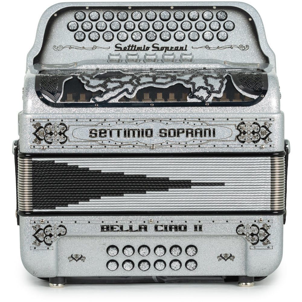 Settimio Soprani Bella Ciao II 5 Switch Accordion FBE in Silver Glitter with Black