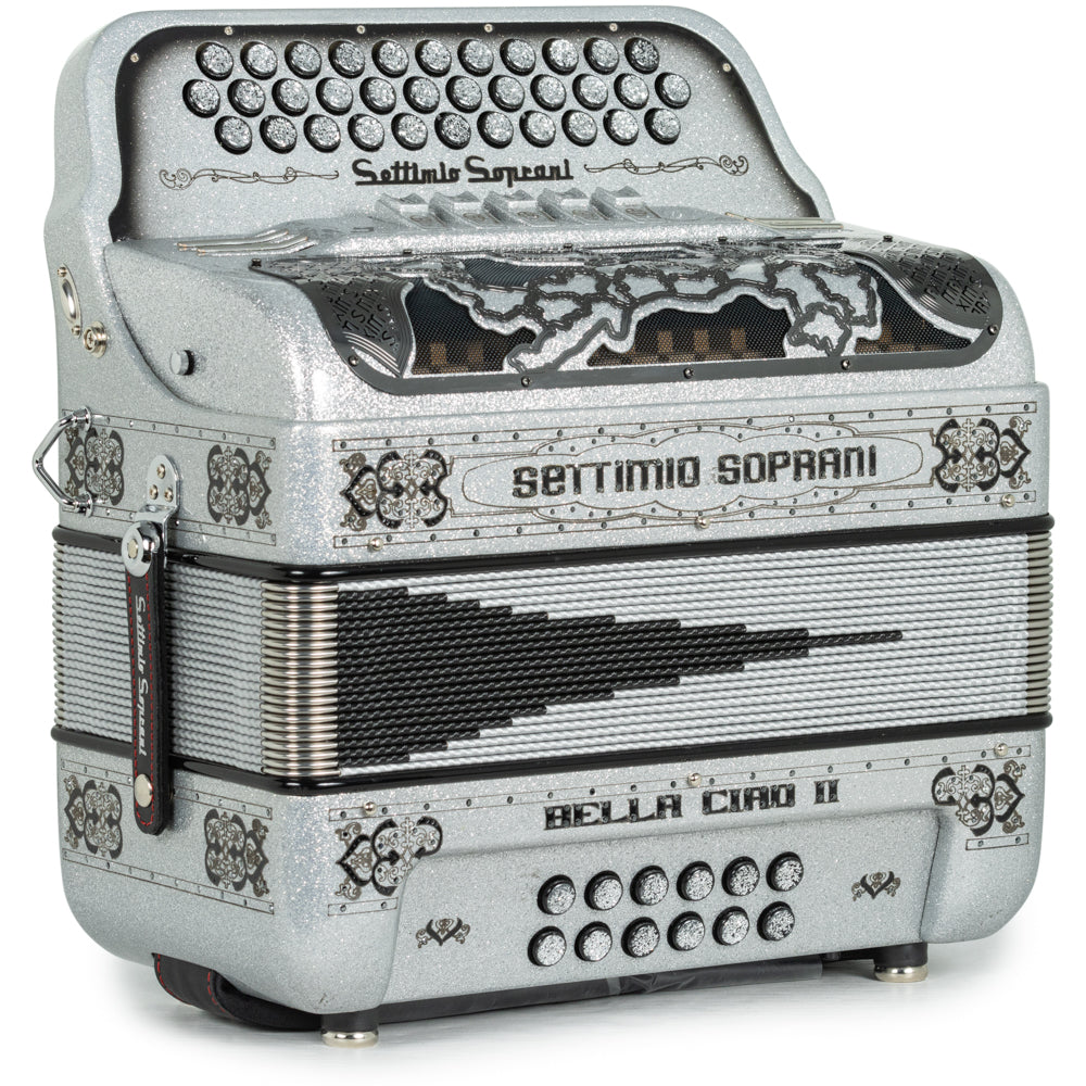 Settimio Soprani Bella Ciao II 5 Switch Accordion FBE in Silver Glitter with Black