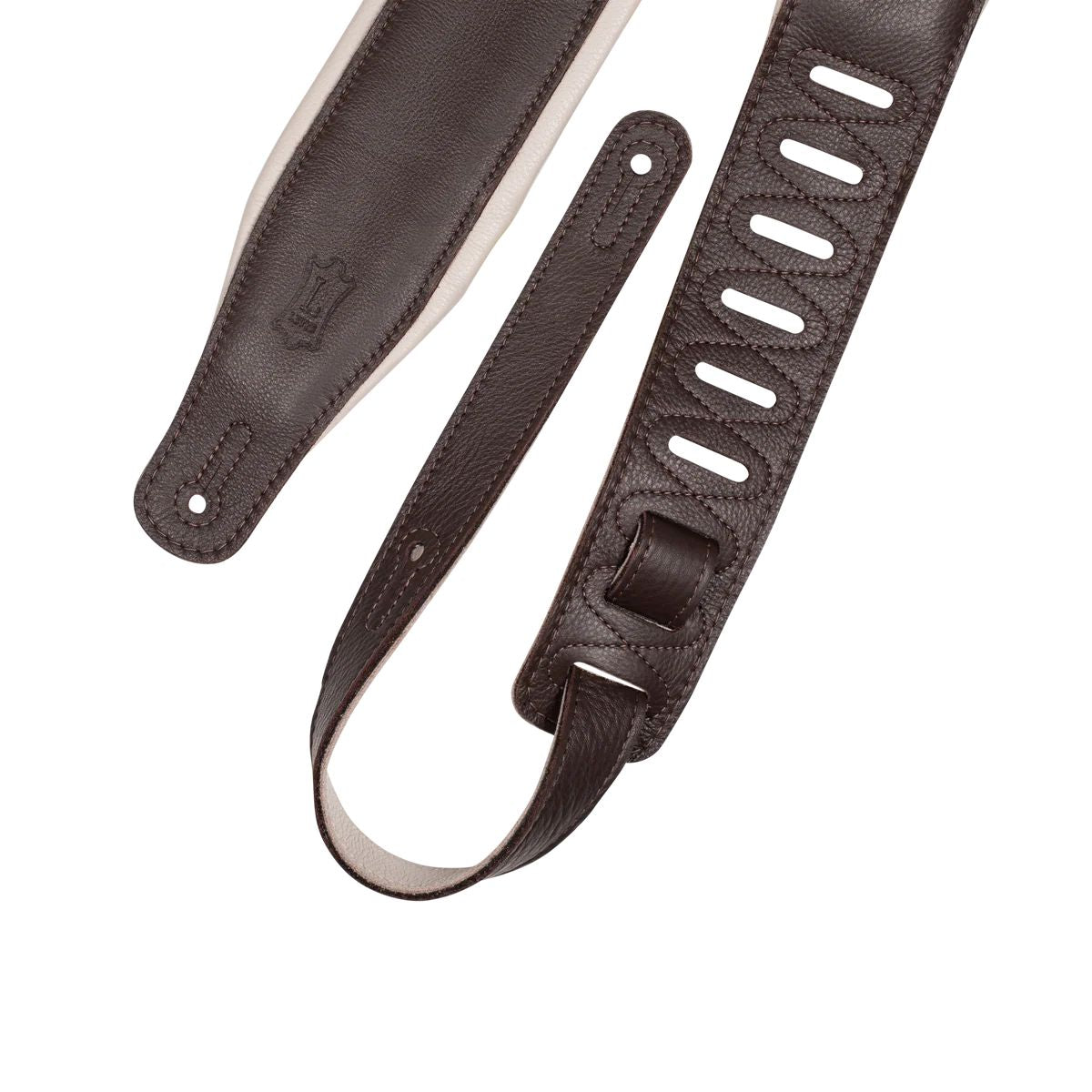 Levy Staple Series Leather Guitar Strap in Dark Brown with Cream Backing