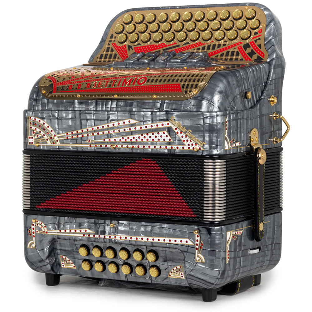 Settimio Soprani Castello II Ultra Compact 5 Switch Accordion EAD Celluloid Gray with Gold and Red