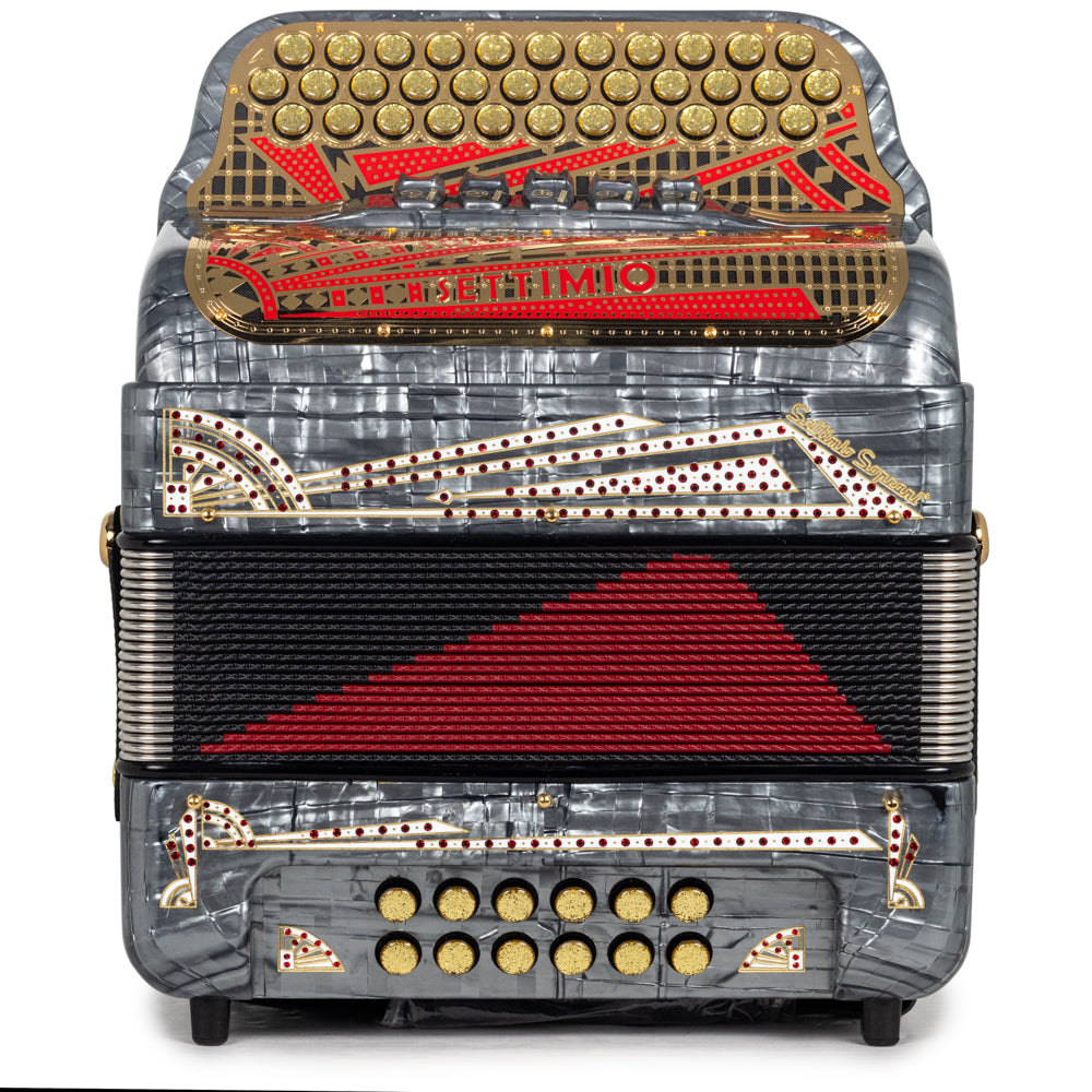 Settimio Soprani Castello II Ultra Compact 5 Switch Accordion EAD Celluloid Gray with Gold and Red