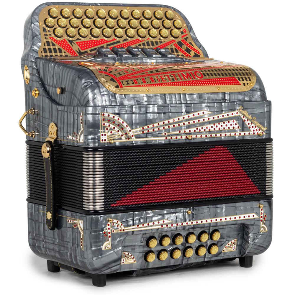 Settimio Soprani Castello II Ultra Compact 5 Switch Accordion EAD Celluloid Gray with Gold and Red