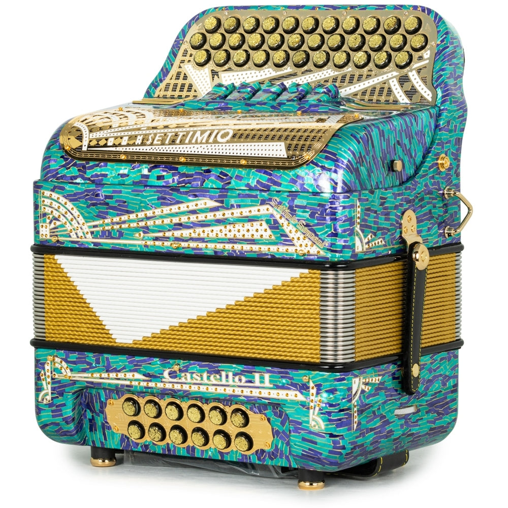 Settimio Soprani Castello II Ultra Compact 5 Switch Accordion FBE Mosaic Blue and Gold