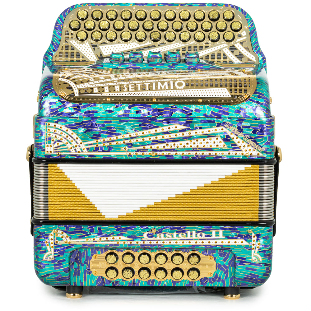 Settimio Soprani Castello II Ultra Compact 5 Switch Accordion FBE Mosaic Blue and Gold