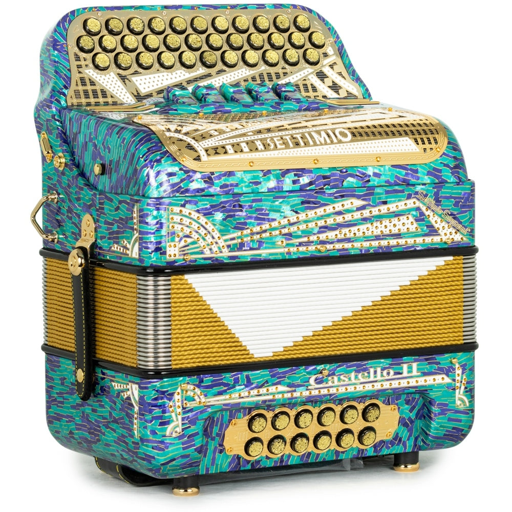 Settimio Soprani Castello II Ultra Compact 5 Switch Accordion FBE Mosaic Blue and Gold