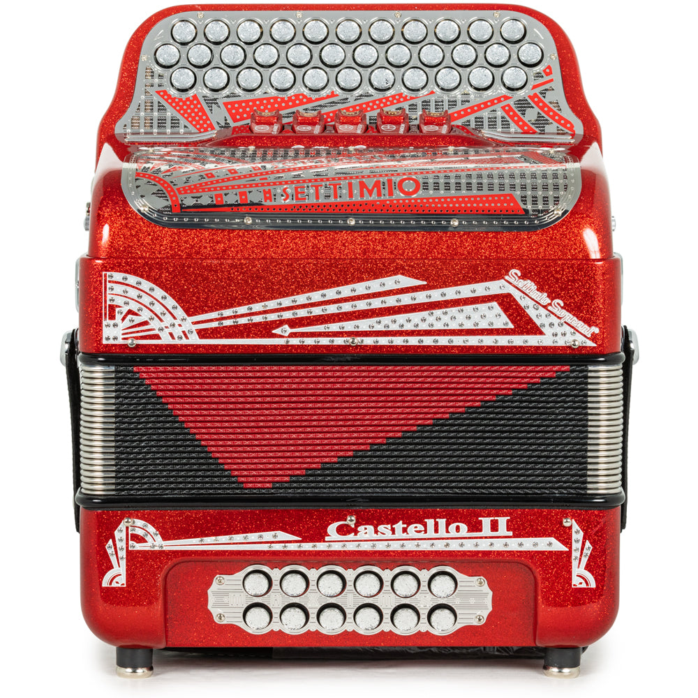 Settimio Soprani Castello II Ultra Compact 5 Switch Accordion FBE Red Glitter with Silver