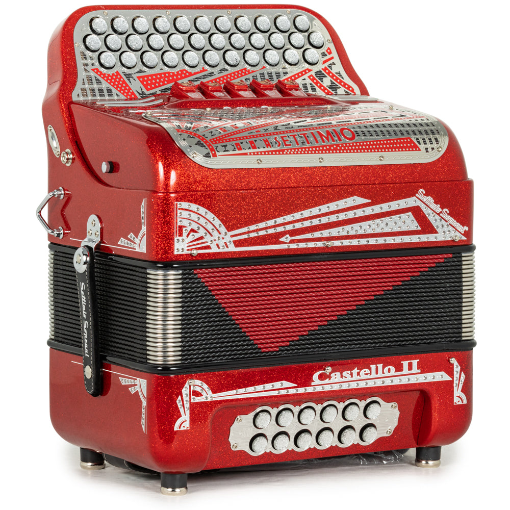 Settimio Soprani Castello II Ultra Compact 5 Switch Accordion FBE Red Glitter with Silver