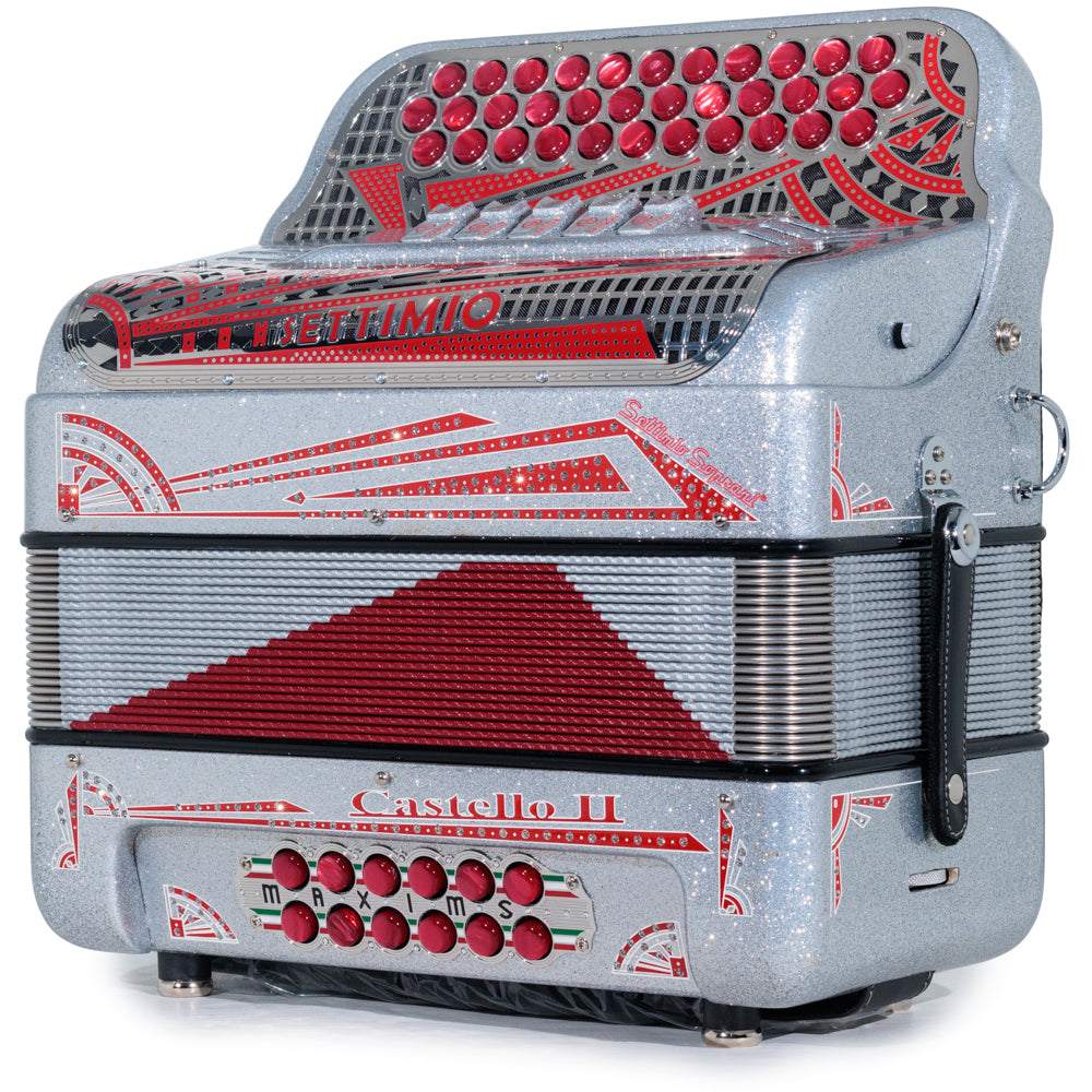 Settimio Soprani Castello II Ultra Compact 5 Switch Accordion FBE Silver Glitter and Red