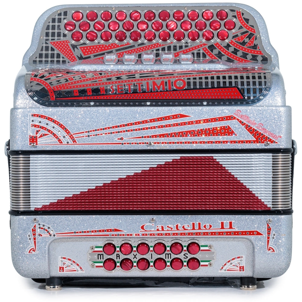 Settimio Soprani Castello II Ultra Compact 5 Switch Accordion FBE Silver Glitter and Red