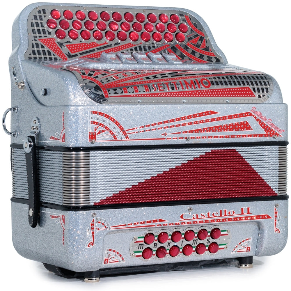 Settimio Soprani Castello II Ultra Compact 5 Switch Accordion FBE Silver Glitter and Red