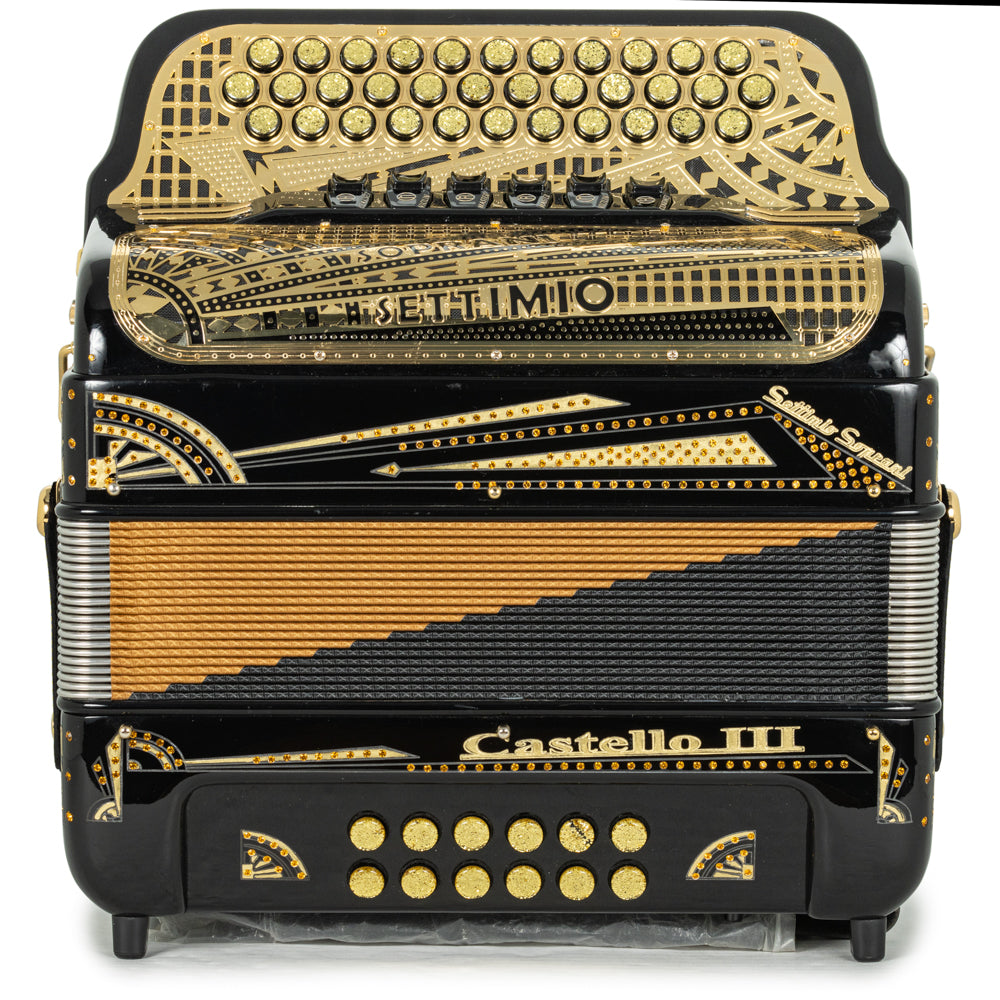 Settimio Soprani Castello III 6 Switch Accordion FBE-EAD in Black with Gold