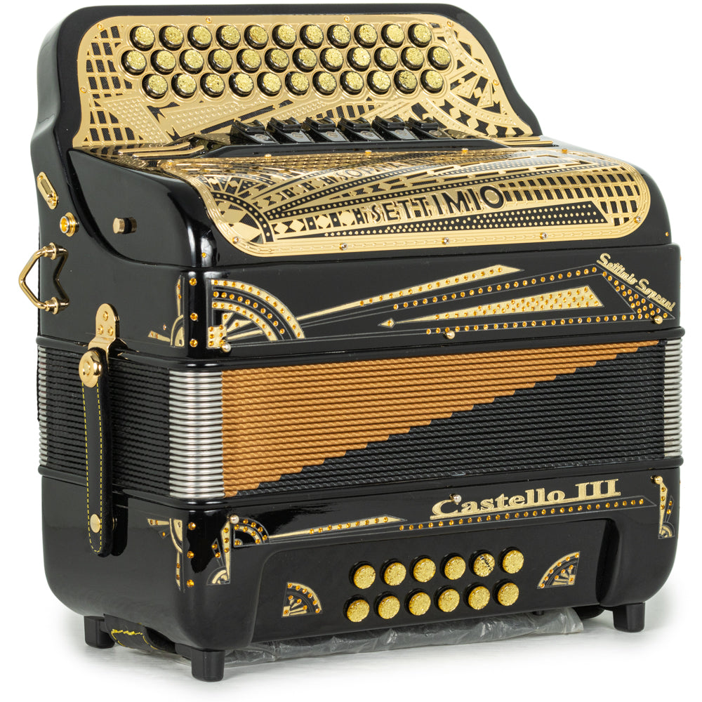 Settimio Soprani Castello III 6 Switch Accordion FBE-EAD in Black with Gold