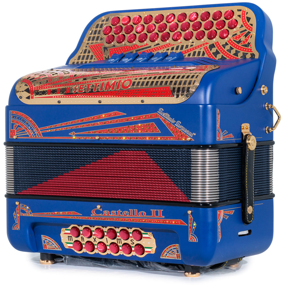 Settimio Soprani Castello II Ultra Compact 5 Switch Accordion GCF Matte Blue with Red and Gold