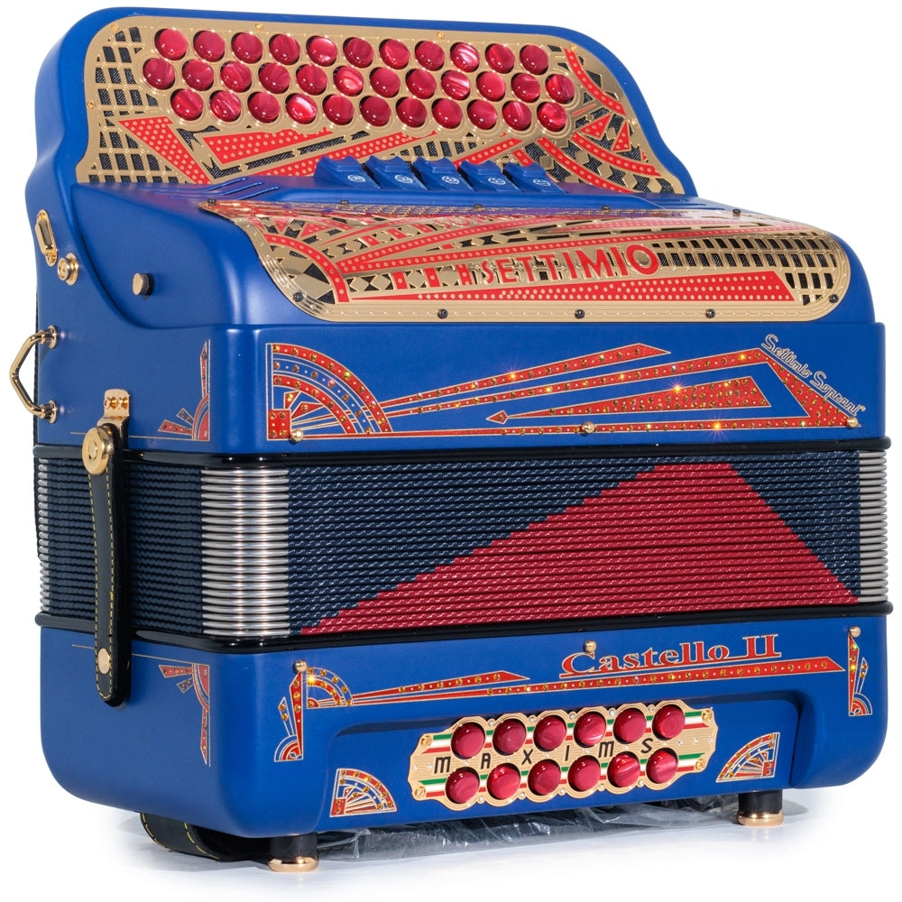 Settimio Soprani Castello II Ultra Compact 5 Switch Accordion GCF Matte Blue with Red and Gold