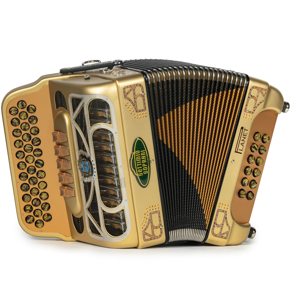 Settimio Soprani Retro 5 Switch Accordion FBE with Planet Reeds in Matte Gold with Black