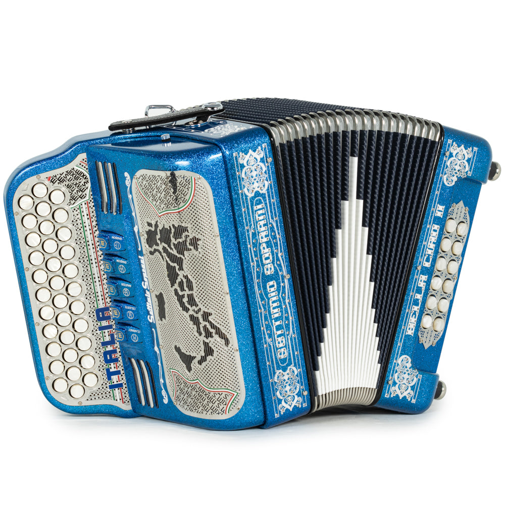 Settimio Soprani Bella Ciao II Ultra Compact 5 Switch Accordion EAD in Blue Glitter with Silver