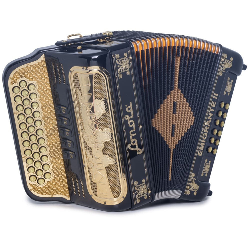 Sonola Emigrante II Accordion 5 Switch FBE Black with Gold-accordion-Sonola- Hermes Music