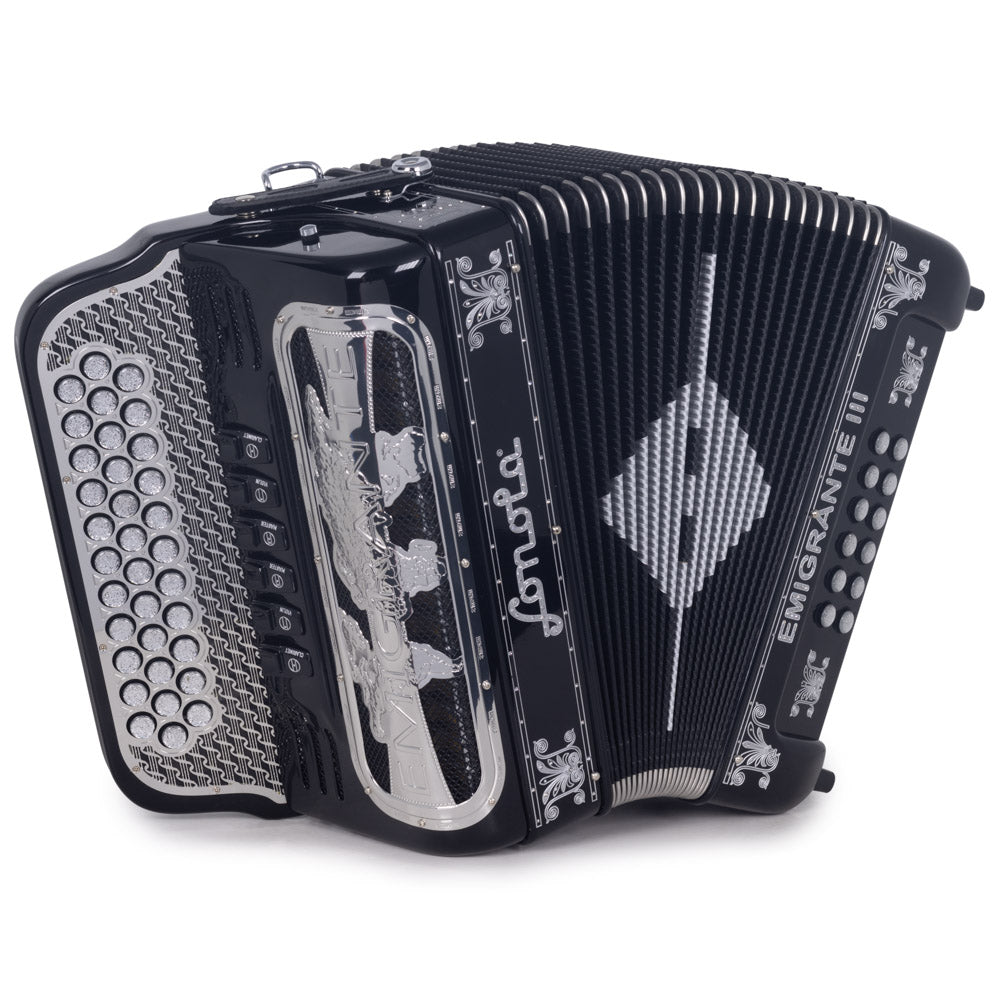 Sonola Emigrante III Accordion 6 Switch FBE/EAD Black with Silver-accordion-Sonola- Hermes Music
