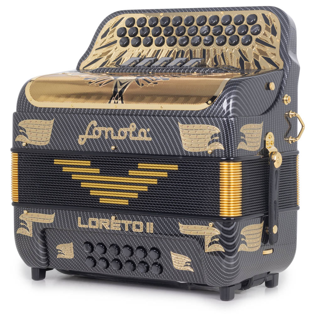 Sonola Loreto II Accordion 5 Switch FBE Glossy Gray with Gold Carbon-accordion-Sonola- Hermes Music