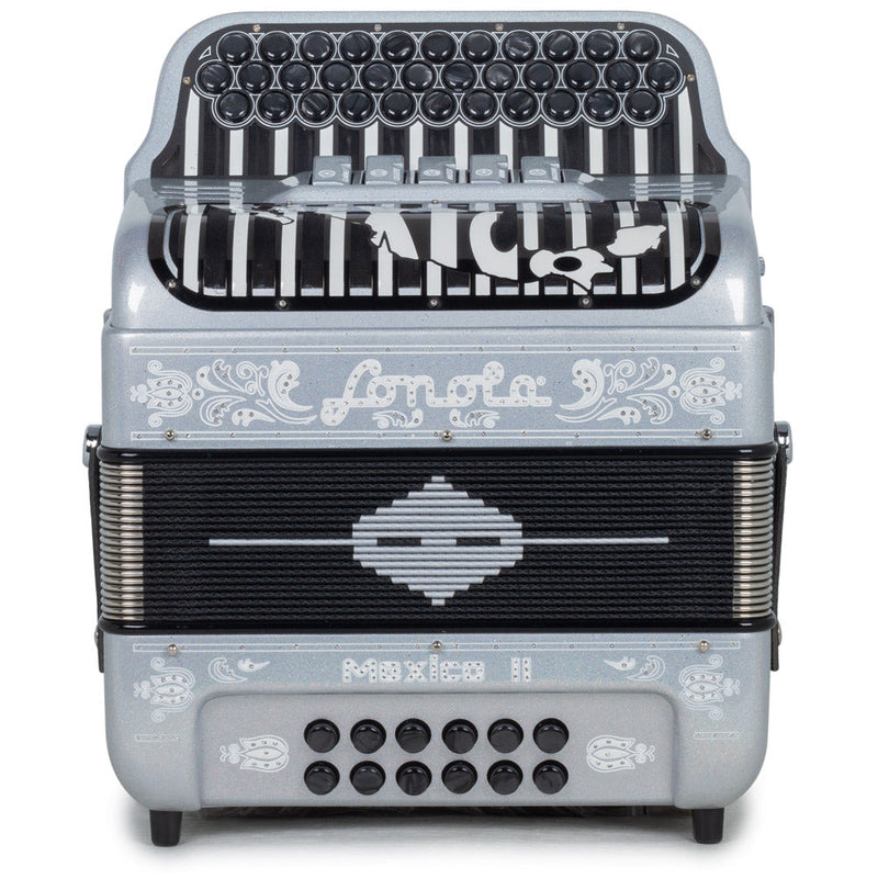 Sonola Mexico II Ultra Compact Accordion 5 Switch EAD Silver Tinsel with White Designs-accordion-Sonola- Hermes Music