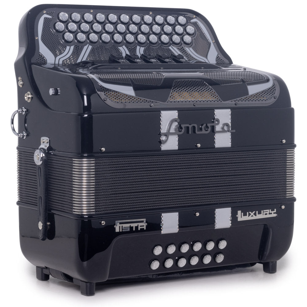 Sonola Pista Lux Accordion 5 Switch FBE Black with Silver-accordion-Sonola- Hermes Music