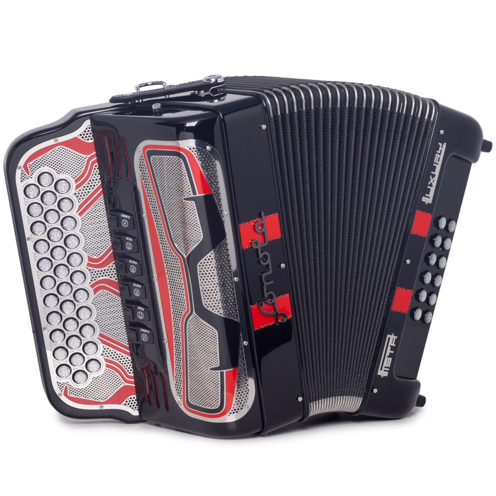 Sonola Pista Lux Accordion 6 Switch FBE/EAD Black with Red-accordion-Sonola- Hermes Music