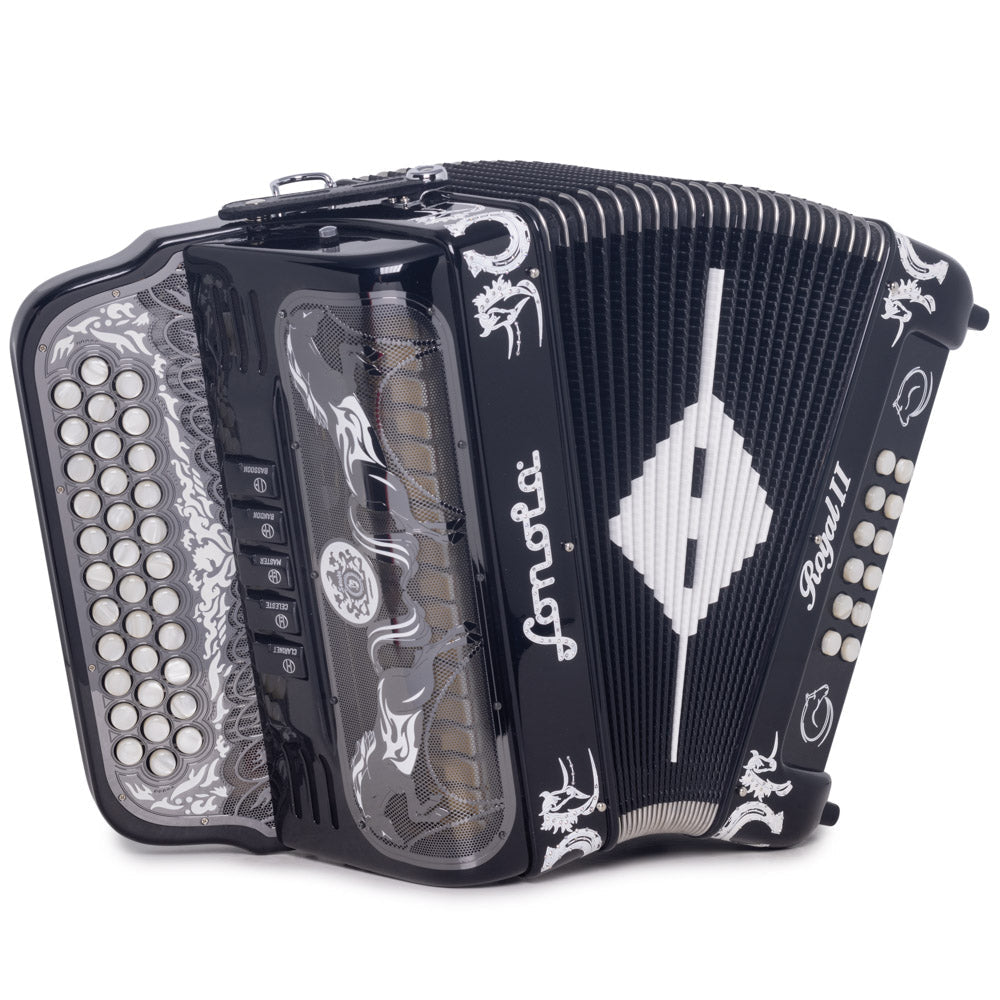 Sonola Royal II Accordion 5 Switch FBE Black with White-accordion-Sonola- Hermes Music