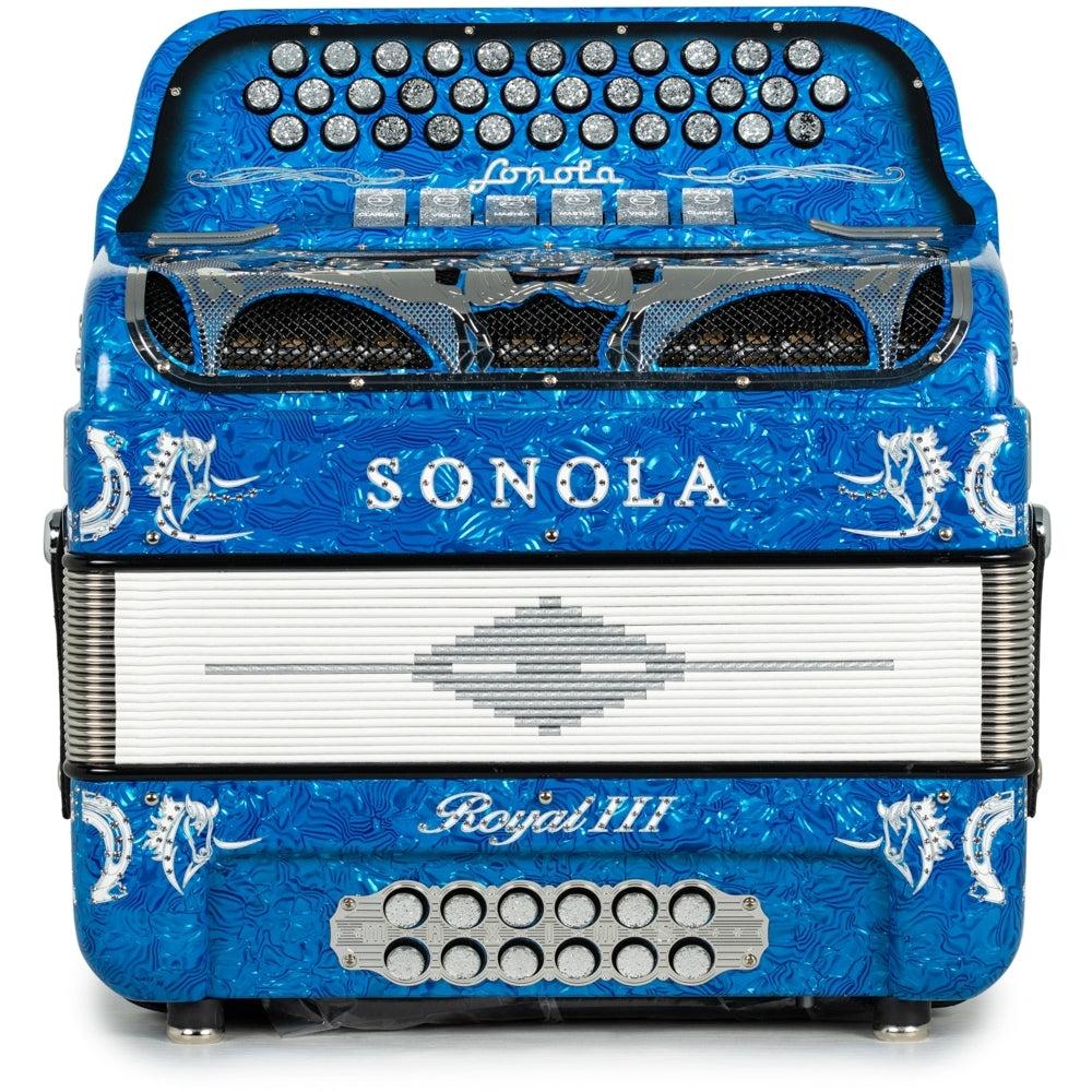 Sonola Royal III Accordion 6 Switch FBE-EAD Celluloid Blue Waves with White