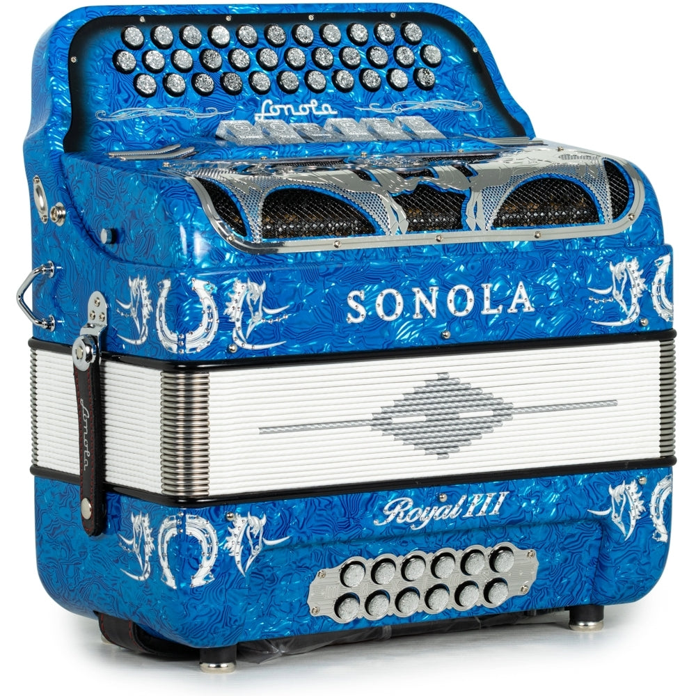 Sonola Royal III Accordion 6 Switch FBE-EAD Celluloid Blue Waves with White