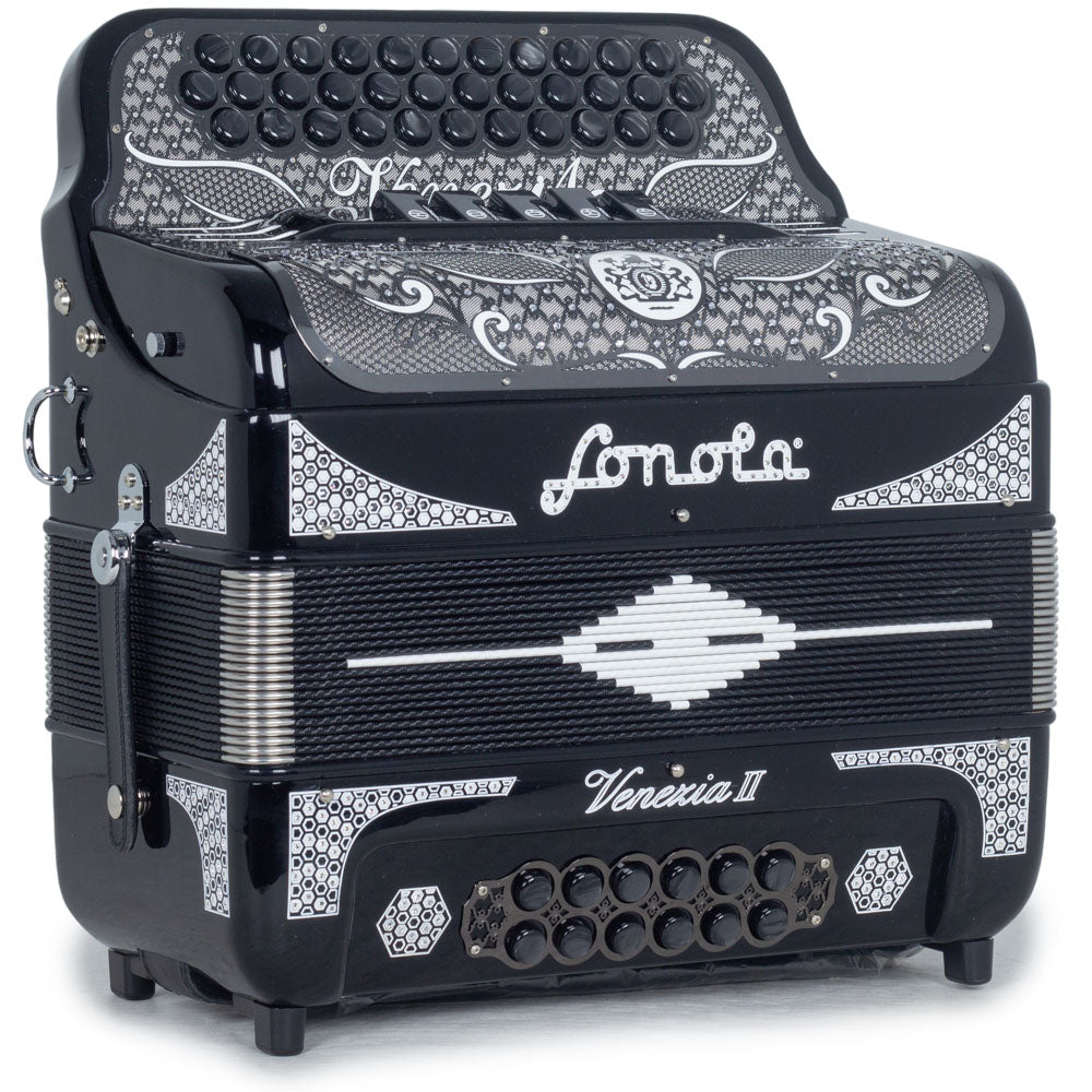 Sonola Venezia II Accordion 5 Switch GCF Glossy Black with White-accordion-Sonola- Hermes Music