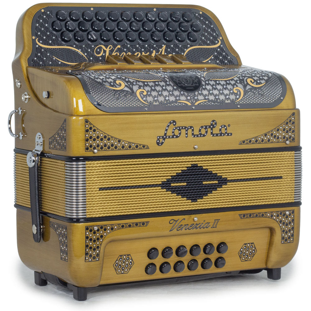 Sonola Venezia II Accordion 5 Switch GCF Gold with Black-accordion-Sonola-Hermes Music