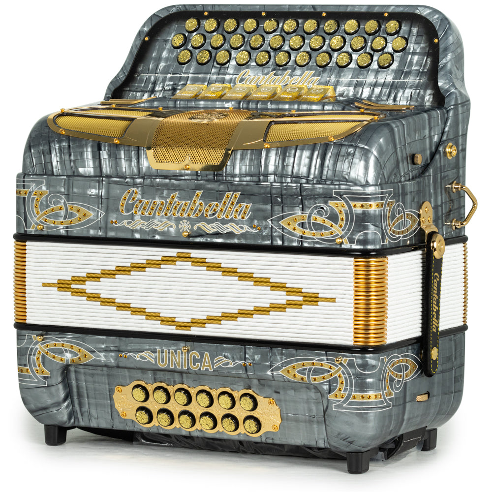 Cantabella Única Accordion 6 Switches 2-Tone FBE-EAD Celluloid Metallic Grey with Gold
