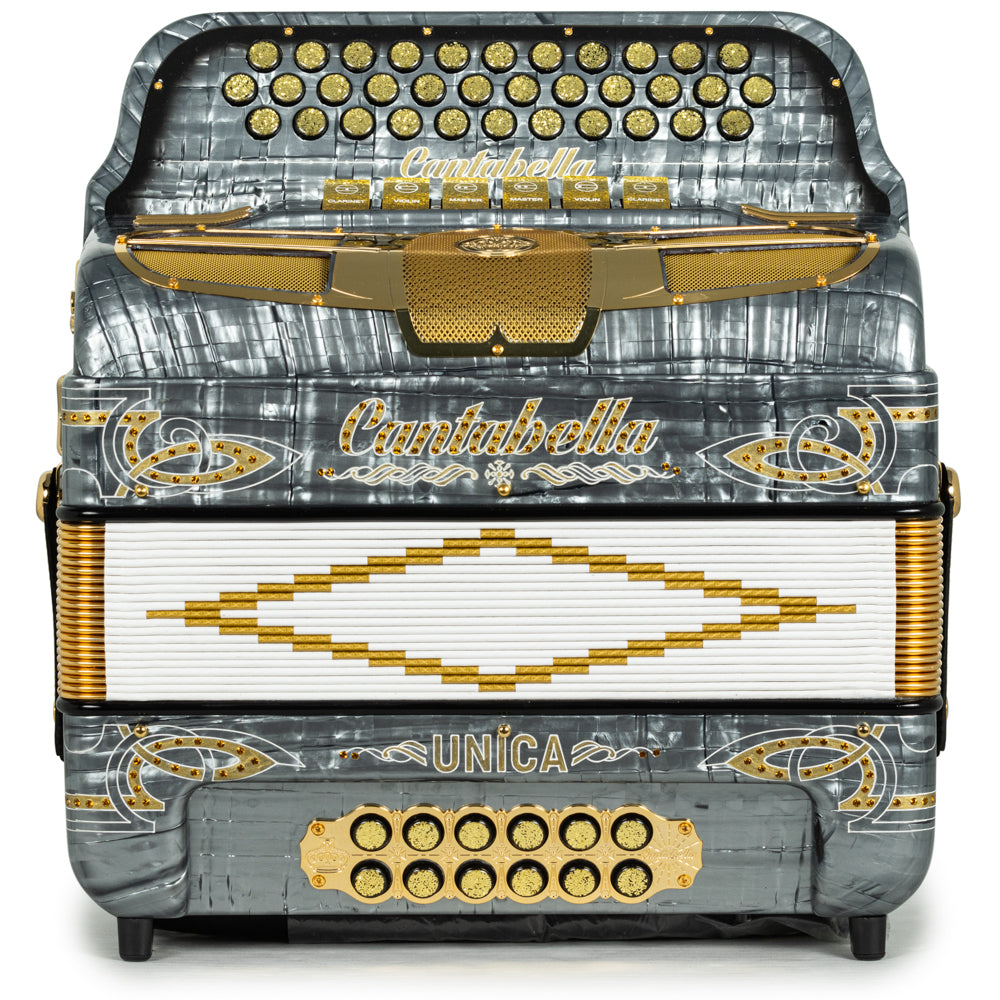Cantabella Única Accordion 6 Switches 2-Tone FBE-EAD Celluloid Metallic Grey with Gold