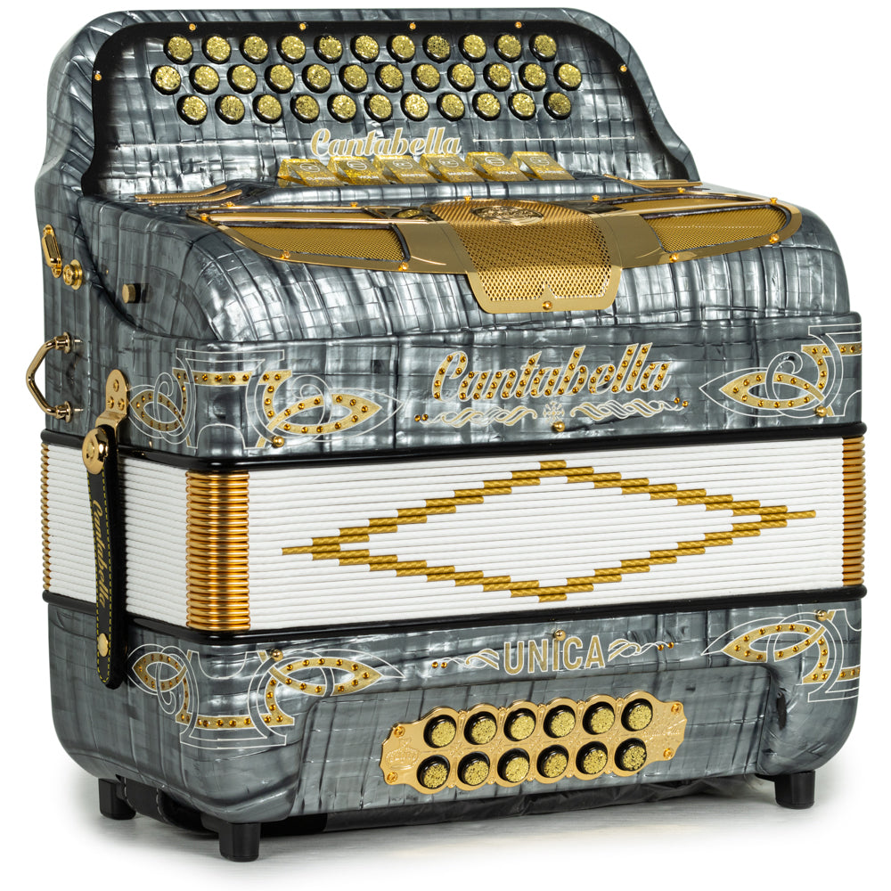 Cantabella Única Accordion 6 Switches 2-Tone FBE-EAD Celluloid Metallic Grey with Gold