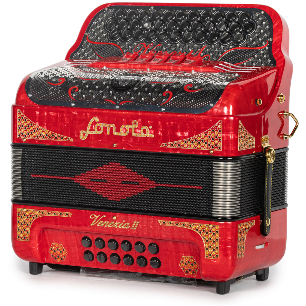 Sonola Venezia II Accordion 5 Switch GCF Celluloid Red Metal With Gold