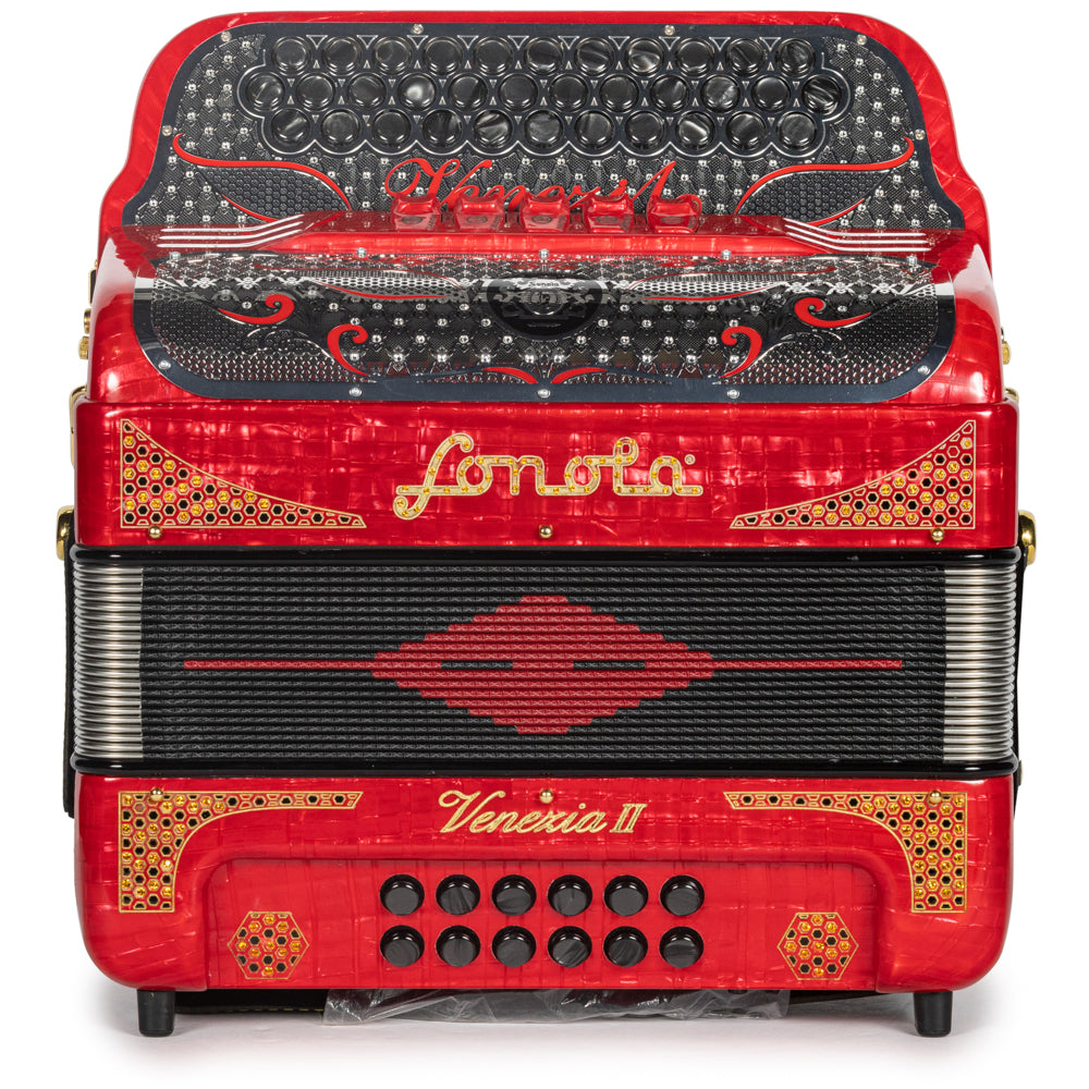 Sonola Venezia II Accordion 5 Switch GCF Celluloid Red Metal With Gold