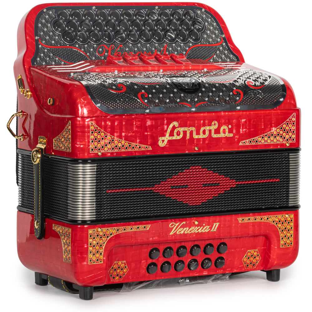 Sonola Venezia II Accordion 5 Switch GCF Celluloid Red Metal With Gold