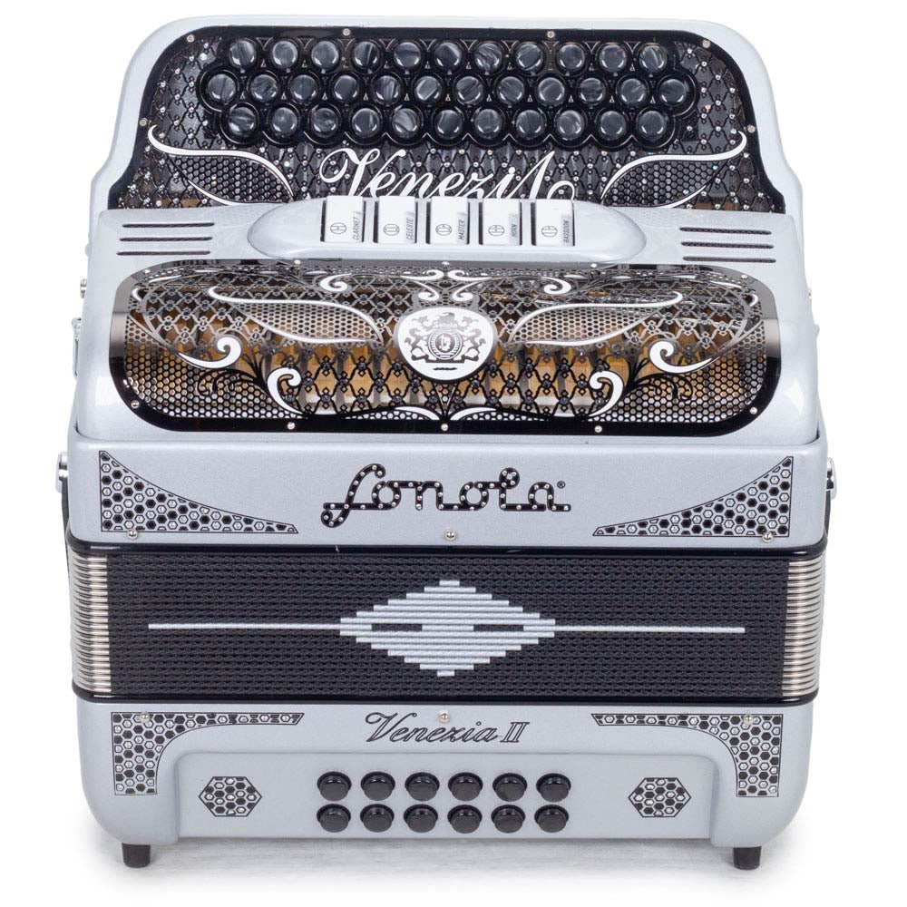 Venezia II Accordion 5 Switches FBE Silver with Black-accordion-Sonola- Hermes Music